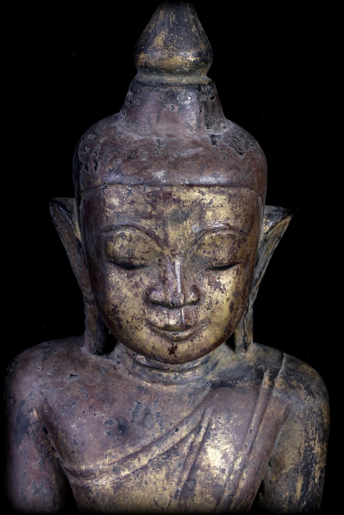 Extremely Rare Early 18C Wood Burma Ava Buddha #CA1074